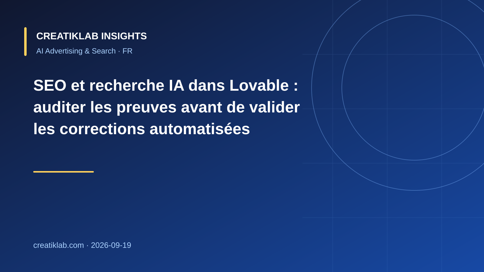 Cadre d’audit fondé sur les preuves pour le SEO et la recherche IA dans Lovable