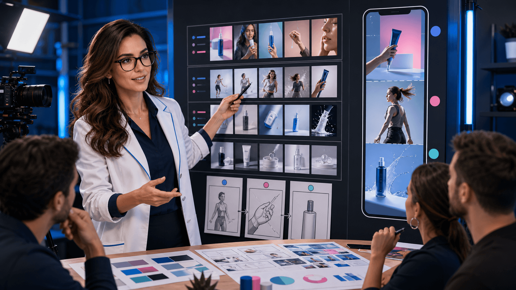 Lia dirigiendo un storyboard de vídeo vertical y un test creativo de TikTok Ads.