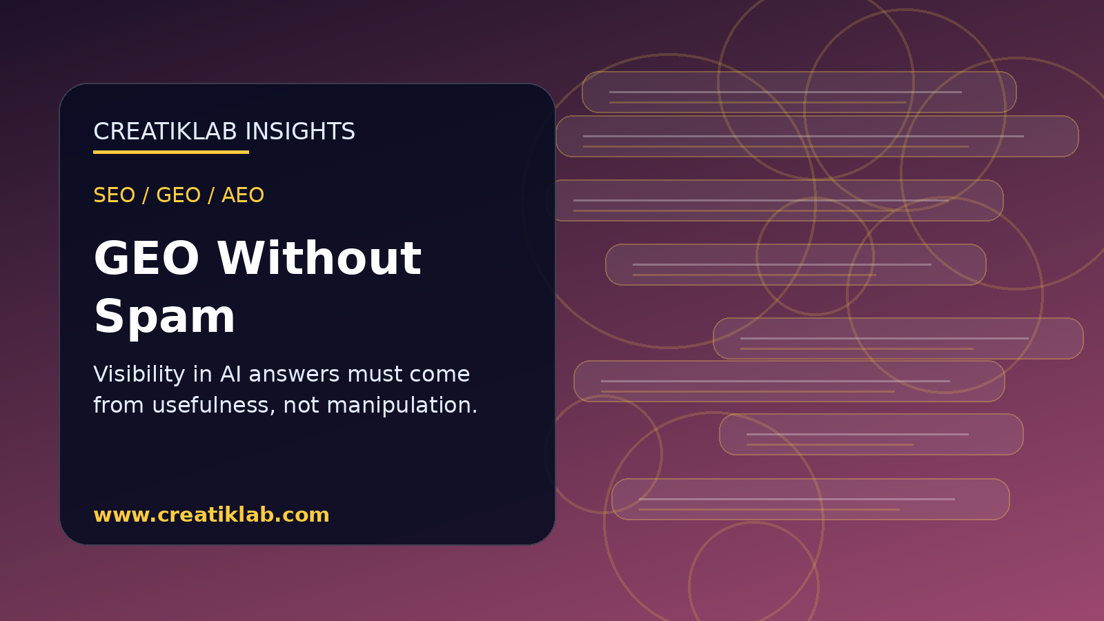 Creatiklab visual about GEO without spam and AI search visibility