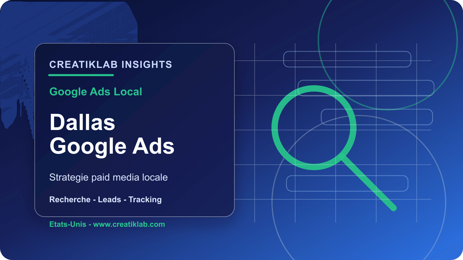 Visuel de couverture Creatiklab sur la strategie Google Ads locale a Dallas