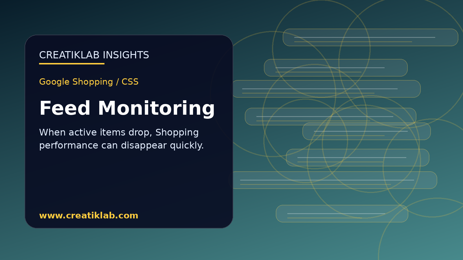 Visuel Creatiklab sur les baisses d'articles actifs Merchant Center et le monitoring des feeds