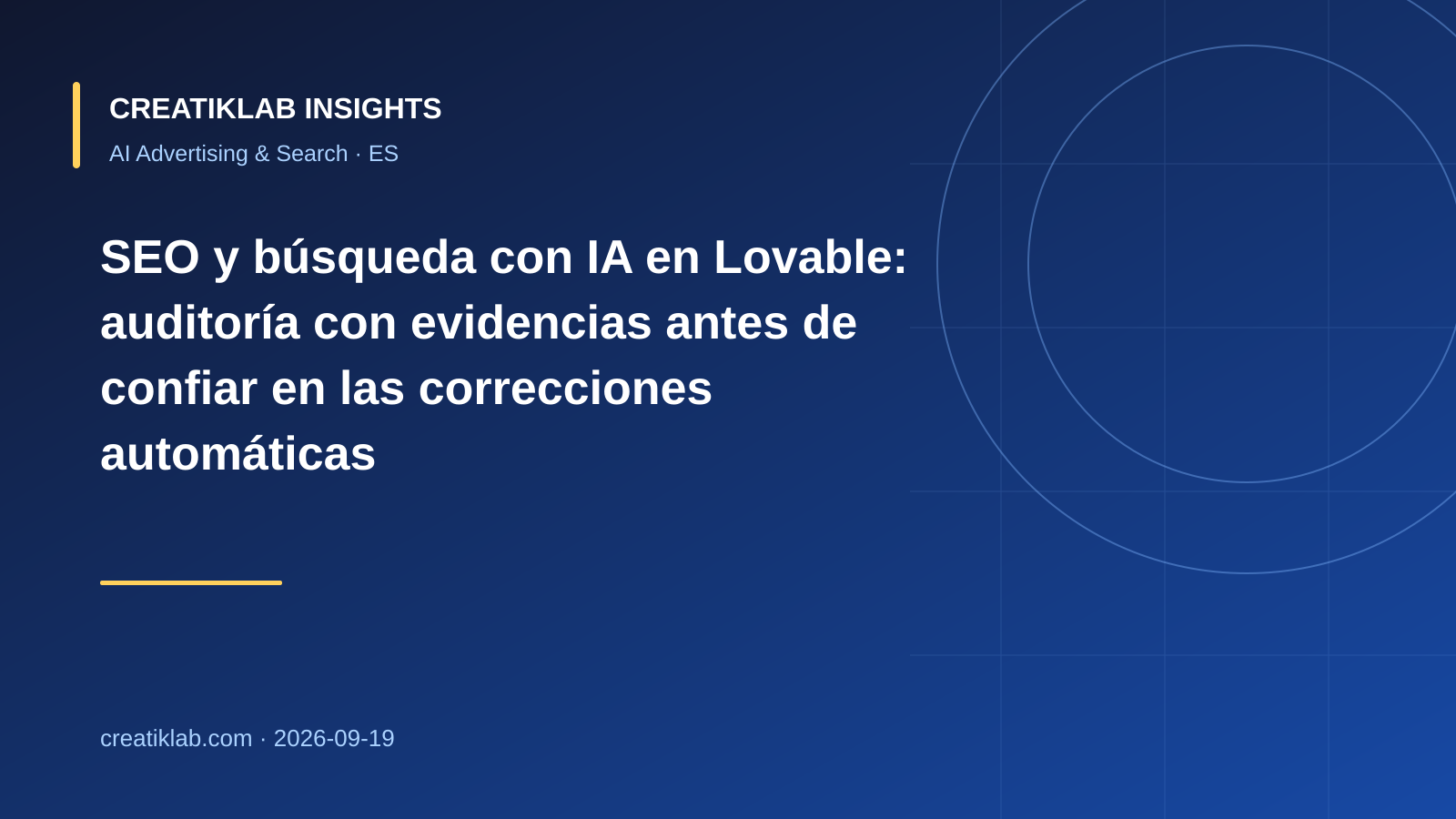 Flujo de auditoría con evidencias para SEO y búsqueda con IA en Lovable